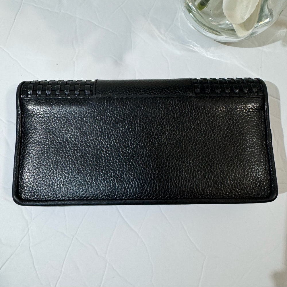 Brighton Talana Large Slim Wallet in Black Leather with Woven Silver Medallion - Picture 2 of 13